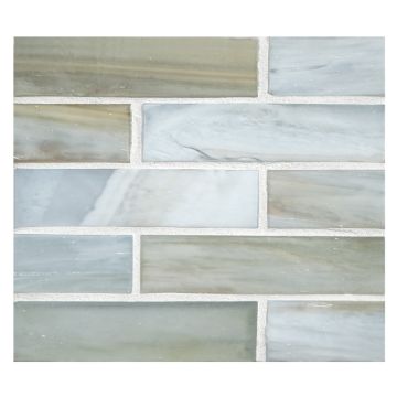 1" x 4" Brick glass mosaic in Luce color with a silk finish.