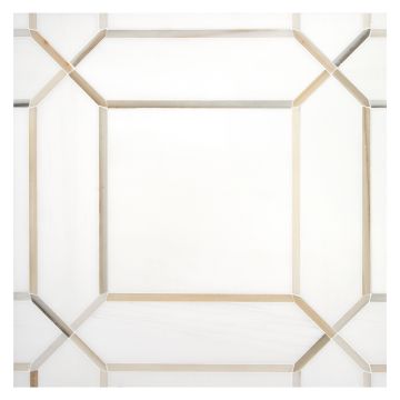 Astor Square mosaic tile in White Whisp Dolomiti and Linear Gold marble.