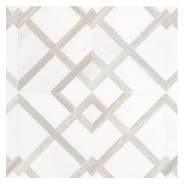 Easton mosaic tile in White Whisp Dolomiti and Linear Ice marble.