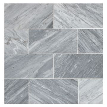 3" x 6" subway tile in polished Bardiglio Turno marble.