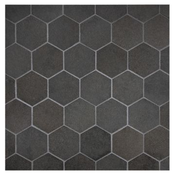 2-1/4" Hexagon mosaic in honed Deep Basalt.