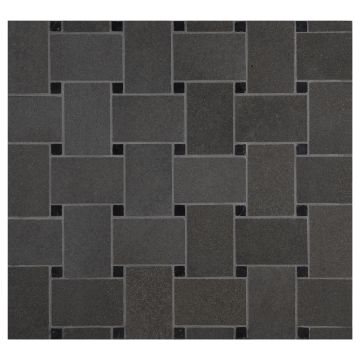 Basketweave mosaic in honed Deep Basalt with Nero Marquina dots. 