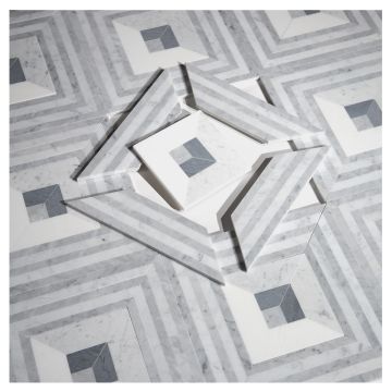 Delano Fieldston Gris | Thassos - Carrara - Bardiglio | Art of Deco Marble Mosaic Tile