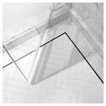 1-1/2" x 6" Herringbone Harmony | Crystallized Thassos Glass - Polished | Glass Mosaic Tile