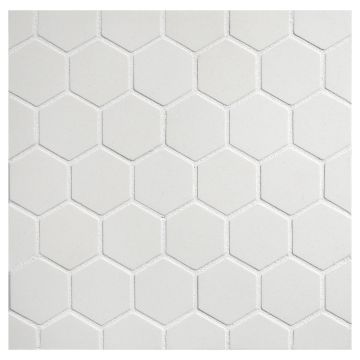 1" Hexagon porcelain mosaic tile in unglazed Dove White color.