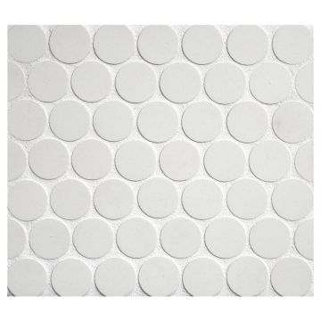 3/4" Penny Round porcelain mosaic tile in unglazed Dove White color.