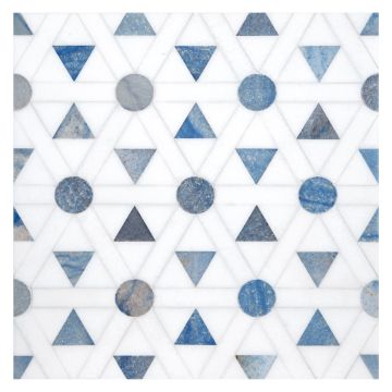 Mercator mosaic tile in Thassos and Blue Ronse marble.