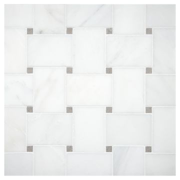 Buff Basketweave mosaic tile in White blossom and cinderella grey marble.