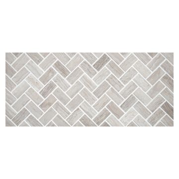 5/8" x 1-1/4" Herringbone mosaic tile in honed Timestone Light marble.