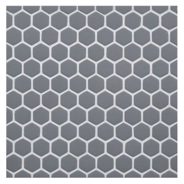 5/8" Mini hexagon glass mosaic in Medium Gray with a matte finish.