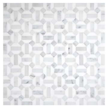 Rio mosaic tile in honed Thassos and polished Carrara marble.