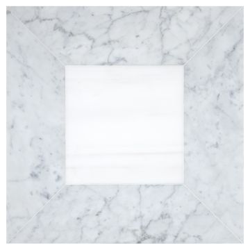 Delano Solid tile pattern in honed dolomiti and carrara marble.