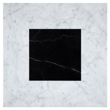 Delano Solid tile pattern in honed nero marquina and carrara marble.