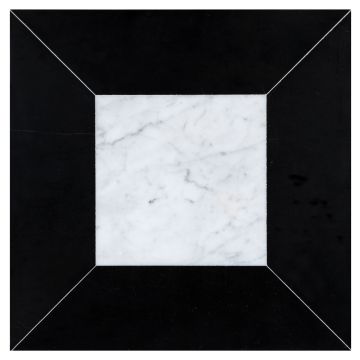 Delano Solid tile pattern in honed carrara and nero marquina marble.