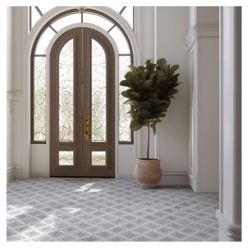 6" x 6" Squarington | Thassos - Carrara Claro Light - Carrara Scuro Select - Polished | Visual Dimensions Marble Mosaic