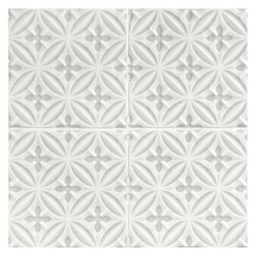 6" x 6" Caspa Deco Tile in White Top color with a deep glaze crackle finish.