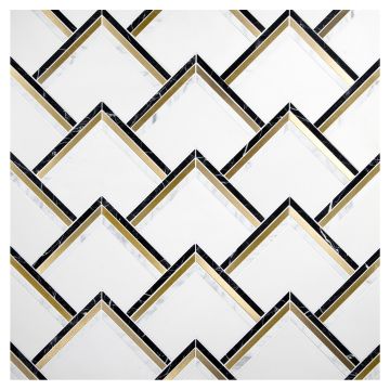 Aliston | Sivec White Honed - Statuario & Nero Marquina Polished - Brass | Unique Mosaic Tile - Marble