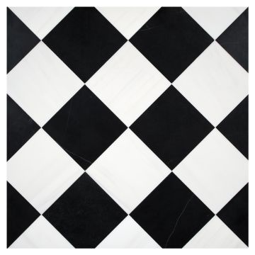 6" x 6" Checkered Square Solid | White Whisp Dolomiti - Nero Marquina | Art of Deco Marble Tile