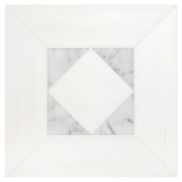 Delano Solid Ehysquare mosaic in Carrara Claro Light and White Whisp Dolomiti marble in a honed finish.