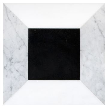 Delano Solid tile pattern in honed nero marquina, dolomiti and carrara marble.