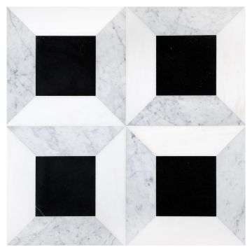 Delano Solid | Nero Marquina - White Whisp Dolomiti - Carrara | Art of Deco Marble Tile