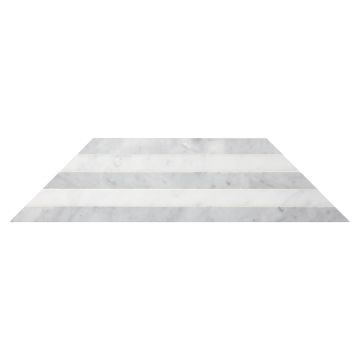 3" x 12" Trapezoid mosaic tile in polished Carrara marble.