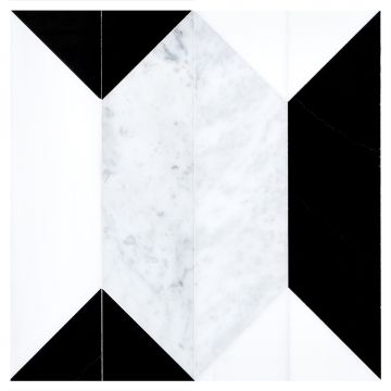 Solid Hex Blend tile pattern in Dolomiti, Carrara and Nero Marquina marble.