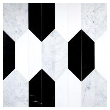 Solid Hex Blend | White Whisp Dolomiti - Carrara - Nero Marquina | Art of Deco Marble Tile