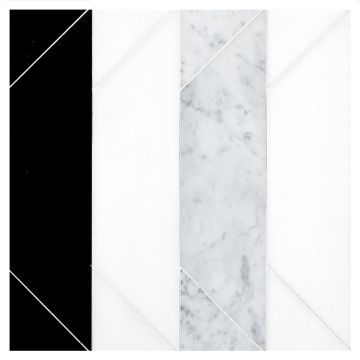 Streamline Moderne Solid Blend tile in Thassos, Dolomiti, Carrara and Nero Marquina marble.
