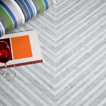 Chevron Gris | Carrara Claro Light - Carrara Scuro Select | Art of Deco Marble Mosaic Tile