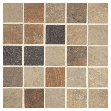 1" square porcelain mosaic in natural finished Multi color.