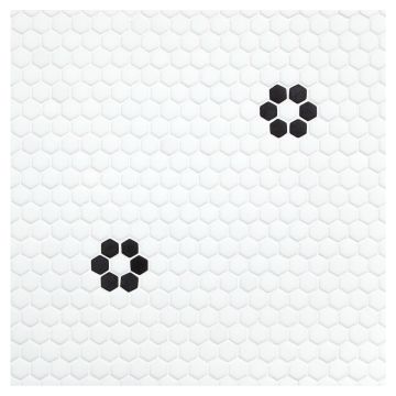 Flower Power glass mosaic in White and Black with a matte finish.