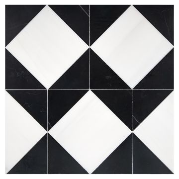 Ehysquare | White Whisp Dolomiti Ultra Premium - Nero Marquina Select - Honed | Visual Dimensions Marble Mosaic