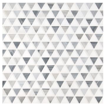 1" Equilateral Triangle mosaic tile in Dolomiti and Platino Azzurro marble.