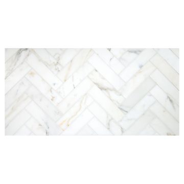 1-1/2" x 6" Herringbone Harmony | Calacatta Gold - Honed | Marble Mosaic Tile