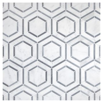 Hexi | Carrara - Bardiglio - Polished | Unique Mosaic Tile - Marble