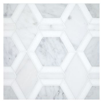 Hexton mosaic tile in Thassos, White Blossom and Carrara marble.