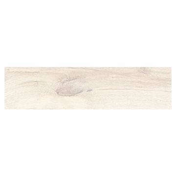 Livingston Wood Look Porcelain 8" x 40" Tile in Blanco with a matte finish.