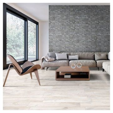 8" x 40" Wood Look Tile | Blanco - Matte | Livingston Porcelain Collection