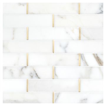 Love of Brass metal mosaic tile in polished Calacatta Gold marble with Brass accents.