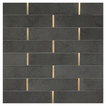 Love of Brass metal mosaic tile in honed Basalt with Brass accents.