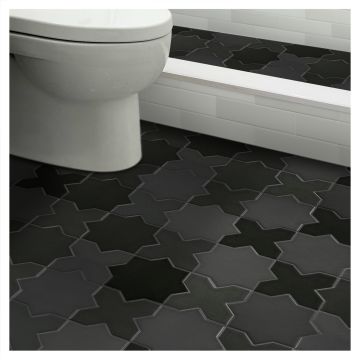 Star X Cross Tile | Black X Sixteen - Matte | True Tile Made in the Shade X 16 Porcelain Series