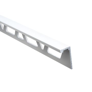 A modern 90 degree finishing edge in Very White with a gloss finish. 108 inches in length and made from Powder Coated Aluminum.