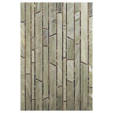 Bamboo mosaic pattern in polished Kingsley Dark and honed Canopy Green marble.