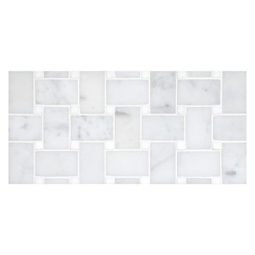 Basketweave mosaic in polished Carrara marble with Thassos dot.