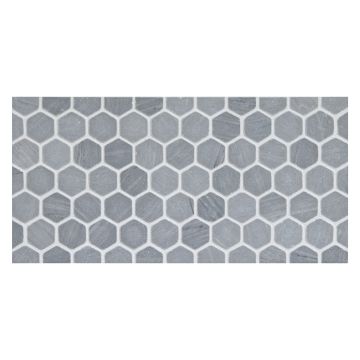 1" Hexagon mosaic tile in tumbled Bardiglio marble.