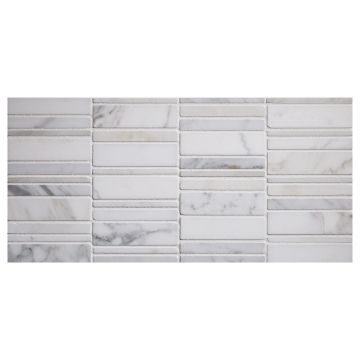 3" Division mosaic tile in polished and honed Calacatta marble.