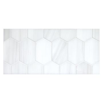Elongated Hexagon mosaic tile in polished White Whisp Dolomiti marble.