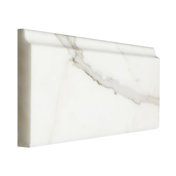 5" x 12" base molding in honed Calacatta marble.