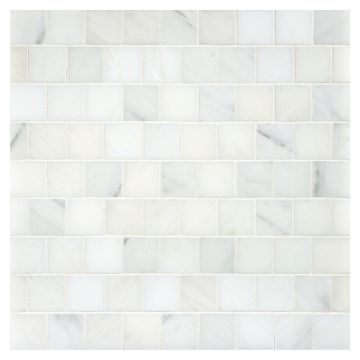 1-1/4" Offset Square stone mosaic in White Blossom Ultra Premium honed marble.